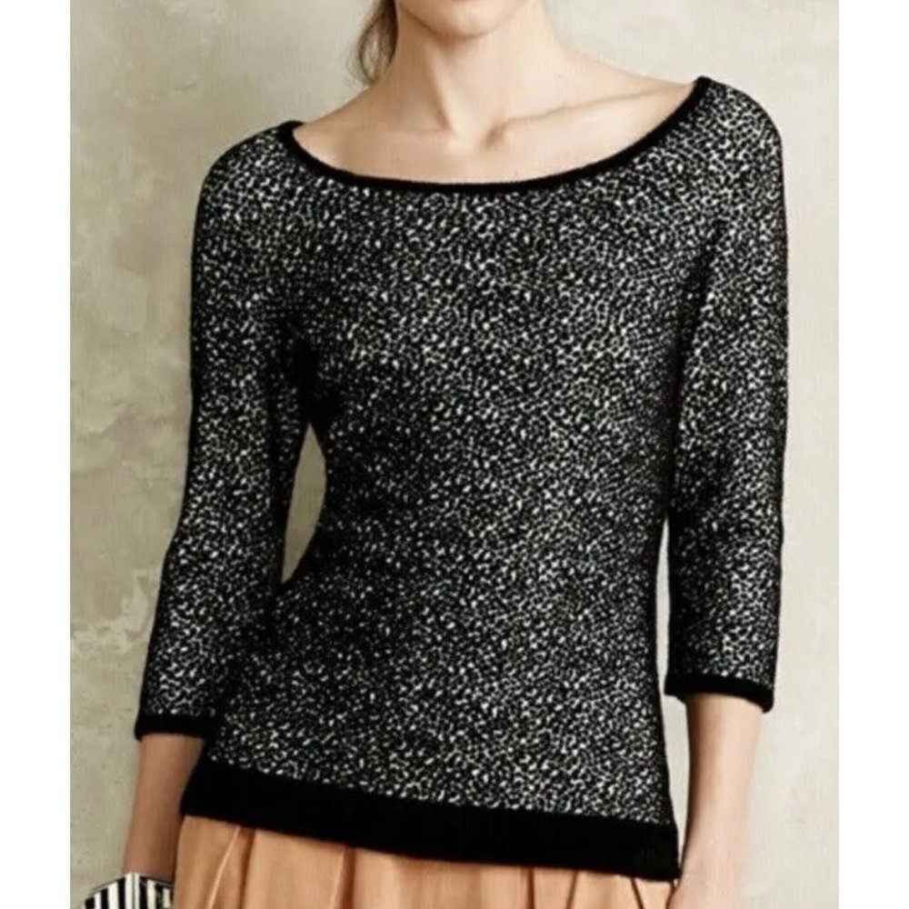 Moth Anthropologie Lana Black White Terry Cloth Soft Blouse Textured Size Medium